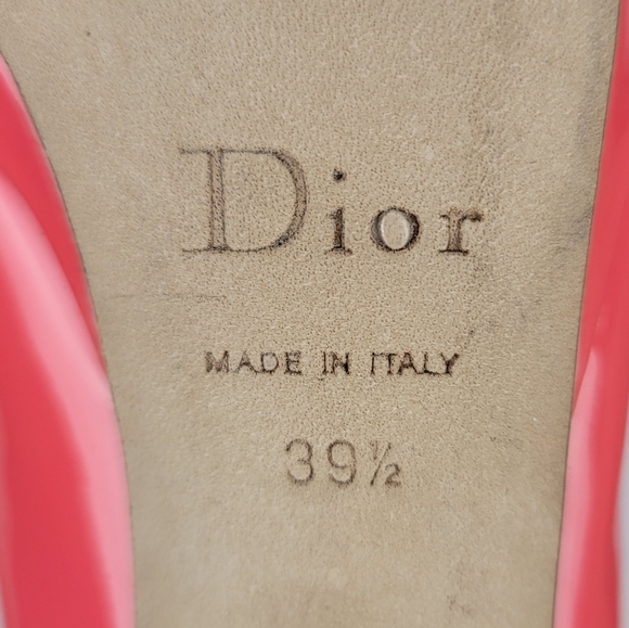 Dior Logo Coral Patent Peep Toe Stiletto Heels Pumps Size 39.5